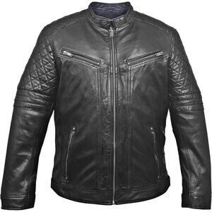 100% Sheep Leather Jacket Men Black Biker Motorcycle Casual Real Leather Wear